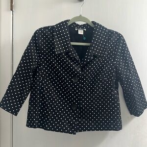 Dress barn black/white polka dot 3/4 sleeve jacket medium